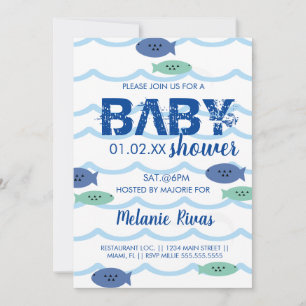 Sommer-Baby-Shower-Einladung Blaue Wellen Fisch Einladung