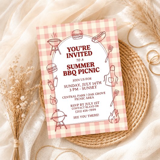 Sommer-BBQ-Gingham-Cookout-Hinterhof-Rustic-Party Einladung