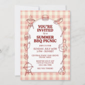 Sommer-BBQ-Gingham-Cookout-Hinterhof-Rustic-Party Einladung (Vorderseite)