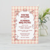 Sommer-BBQ-Gingham-Cookout-Hinterhof-Rustic-Party Einladung (Stehend Vorderseite)