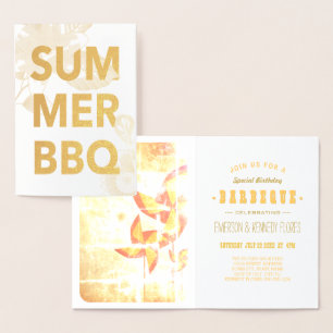 SOMMER-BBQ Goldfolie floral Folienkarte