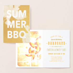 SOMMER-BBQ Goldfolie floral Folienkarte
