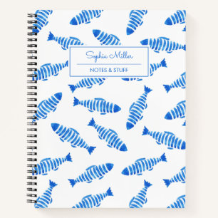 Sommer Blau Aquarell Fisch Personalisierter Name Notizblock