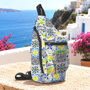 Sommer Blau Gelb Mediterrane Majolika Zitrus Crossbody Bag