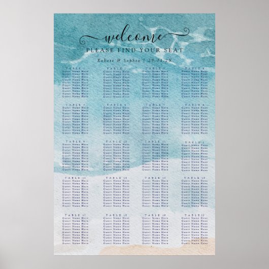 Sommer Blau Strand Sitzplan Poster (Vorne)