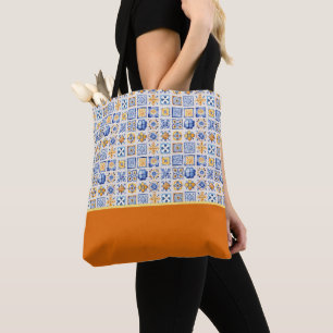 Sommer Blau Weiße Gelbe Fliesen Muster Farbblock Tasche