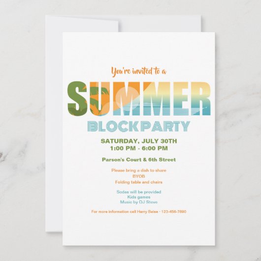 Sommer-Blockparty Einladung (Vorderseite)