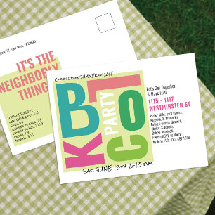 Sommer-Blockparty Retro-Typografie Nachbarschafts- Postkarte