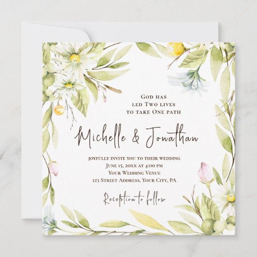 Sommer Blume Grüne Christlich Hochzeit Einladung (Vorderseite)