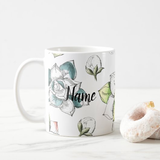 Sommer-Blume Handgezeichnete Muster Keramik Neuhei Kaffeetasse (Mit Donut)