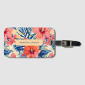 Sommer-Blume Tropischer Hibiskus Blumenmuster Gepäckanhänger (Vorderseite (Horizontal))