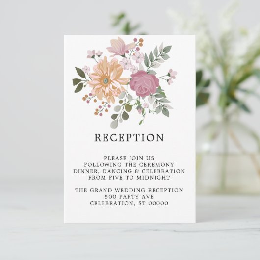 Sommer-Blume - Vertikale Hochzeitsempfangskarte (Stehend Vorderseite)