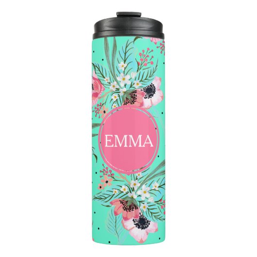 Sommer-Blumen-aquamarine personalisierte Thermosbecher (Vorderseite)