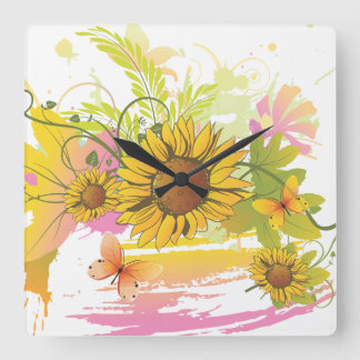 Sommer-Blumenuhr 1A Quadratische Wanduhr