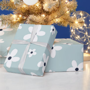 Sommer Boho Blau Weiße Gänseblümchen Blumen Geschenkpapier