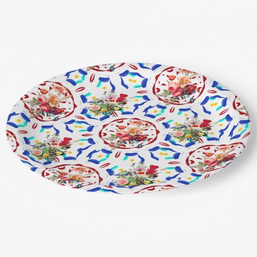 Sommer, boho, bohemisch, floral, mediterran pappteller (Schrägansicht)