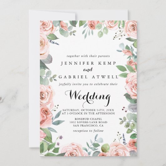 Sommer-Brise Blumenfront & Back Wedding Einladung (Vorderseite)