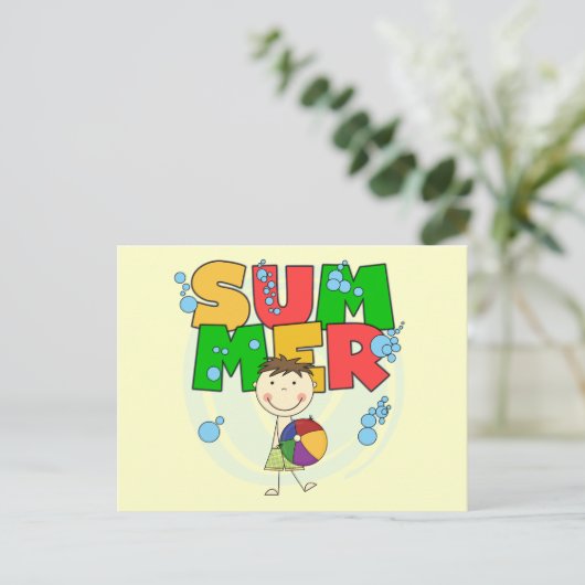 SOMMER - Brünette T - Shirt und Geschenke Postkarte (Stehend Vorderseite)