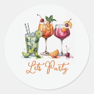 Sommer-Cocktailparty mit farbenfrohen Getränken Runder Aufkleber