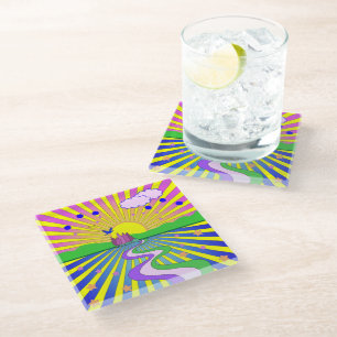 Sommer der Liebe Farbenfrohe psychedelische 60er 7 Glasuntersetzer