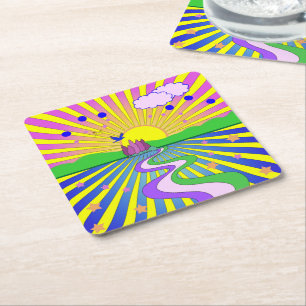 Sommer der Liebe Psychedelische Sechziger Jahre Su Rechteckiger Pappuntersetzer