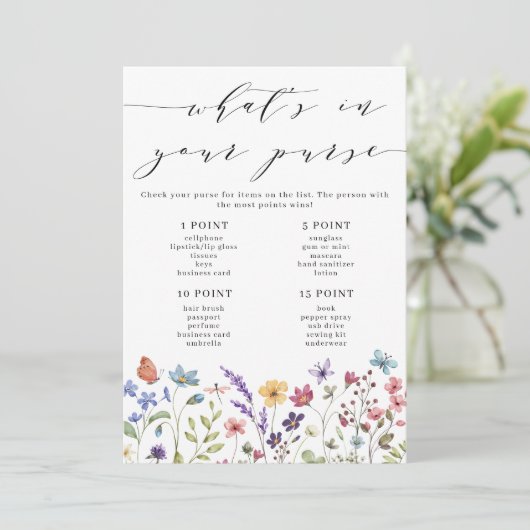 Sommer des Blumenfrühlings Was ist in deinem Purse Einladung (Stehend Vorderseite)