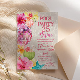 Sommer-Disco-Luau-Poolparty-Geburtstagseinladung Einladung