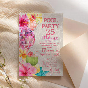 Sommer-Disco-Luau-Poolparty-Geburtstagseinladung Einladung