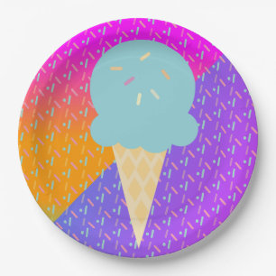 Sommer-Eis-Neon-Streusel-Party-Muster Pappteller