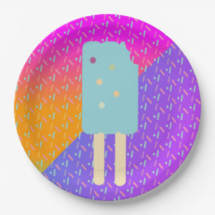 Sommer-Eis-Neon-Streusel-Party-Muster Pappteller