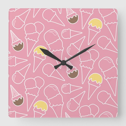 Sommer-Eiscreme-Muster Quadratische Wanduhr (Vorderseite)