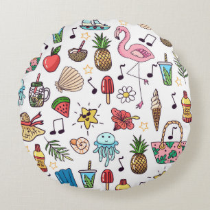 Sommer Elemente Vintage Nahtloses Muster Rundes Kissen