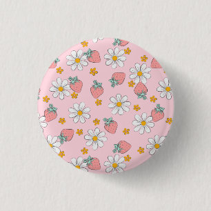 Sommer-Erdbeer-Gänseblümchen-Muster Button