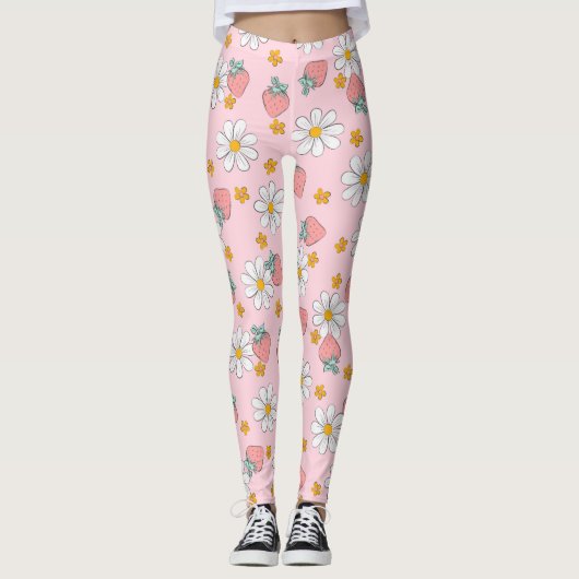 Sommer-Erdbeer-Gänseblümchen-Muster Leggings (Vorderseite)