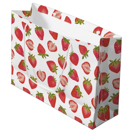 Sommer-Erdbeer-Muster Große Geschenktüte (Vorderseite Schrägansicht)