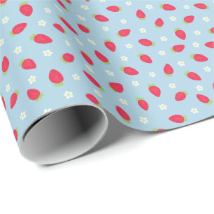 Sommer-Erdbeeren auf Blau (kleine Größe) Geschenkpapier