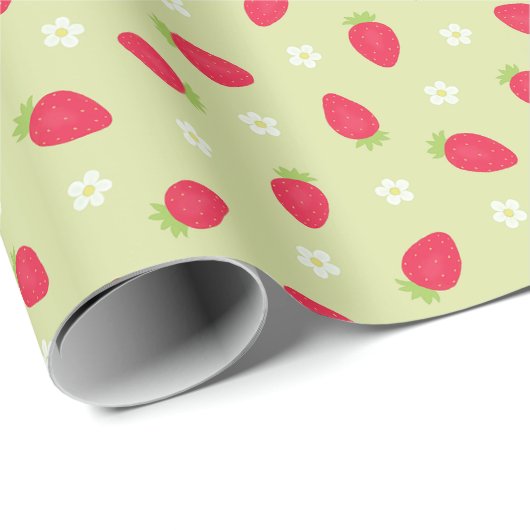 Sommer-Erdbeeren auf Grün (großer Maßstab) Geschenkpapier (Rolleneckpunkt)