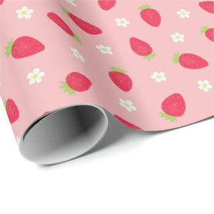 Sommer-Erdbeeren auf Rosa (großer Maßstab) Geschenkpapier