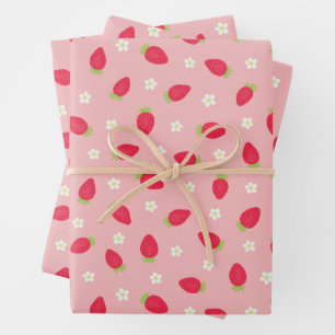 Sommer-Erdbeeren auf Rosa (großer Maßstab) Geschenkpapier Set