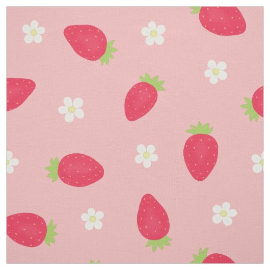 Sommer-Erdbeeren auf Rosa (großer Maßstab) Stoff (Muster)