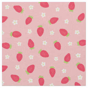 Sommer-Erdbeeren auf Rosa (kleiner Maßstab) Stoff