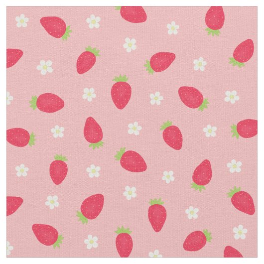 Sommer-Erdbeeren auf Rosa (kleiner Maßstab) Stoff (Nahaufnahme)