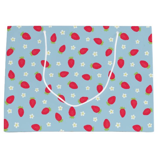 Sommer-Erdbeeren Blau Große Geschenktüte (Vorderseite)