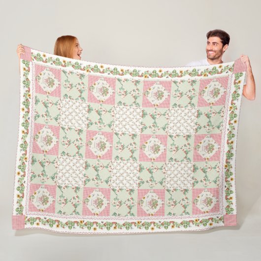 Sommer-Erdbeeren Gingham Blumen Mädchen-Schlafzimm Fleecedecke (Beispiel)