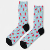 Sommer-Erdbeeren (großes Muster) Blau Socken (Linkes Detail)