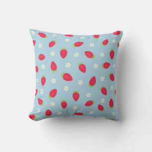 Sommer-Erdbeeren (großformatig) Blau Kissen