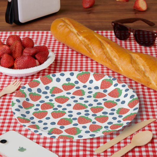 Sommer Erdbeeren und Blueberries Fruchtmuster Pappteller (Picknick)