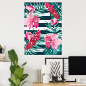Sommer Exotische Blume Rosa gestreift Poster (Heimbüro)