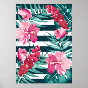 Sommer Exotische Blume Rosa gestreift Poster