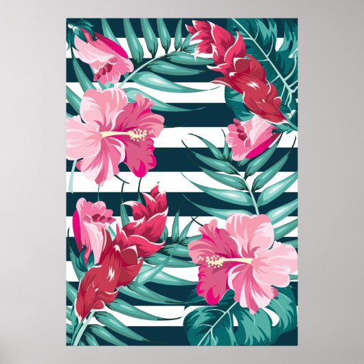 Sommer Exotische Blume Rosa gestreift Poster (Vorne)